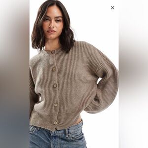ASOS Tan Cardigan with Ribbed Knit and Oversized Fit